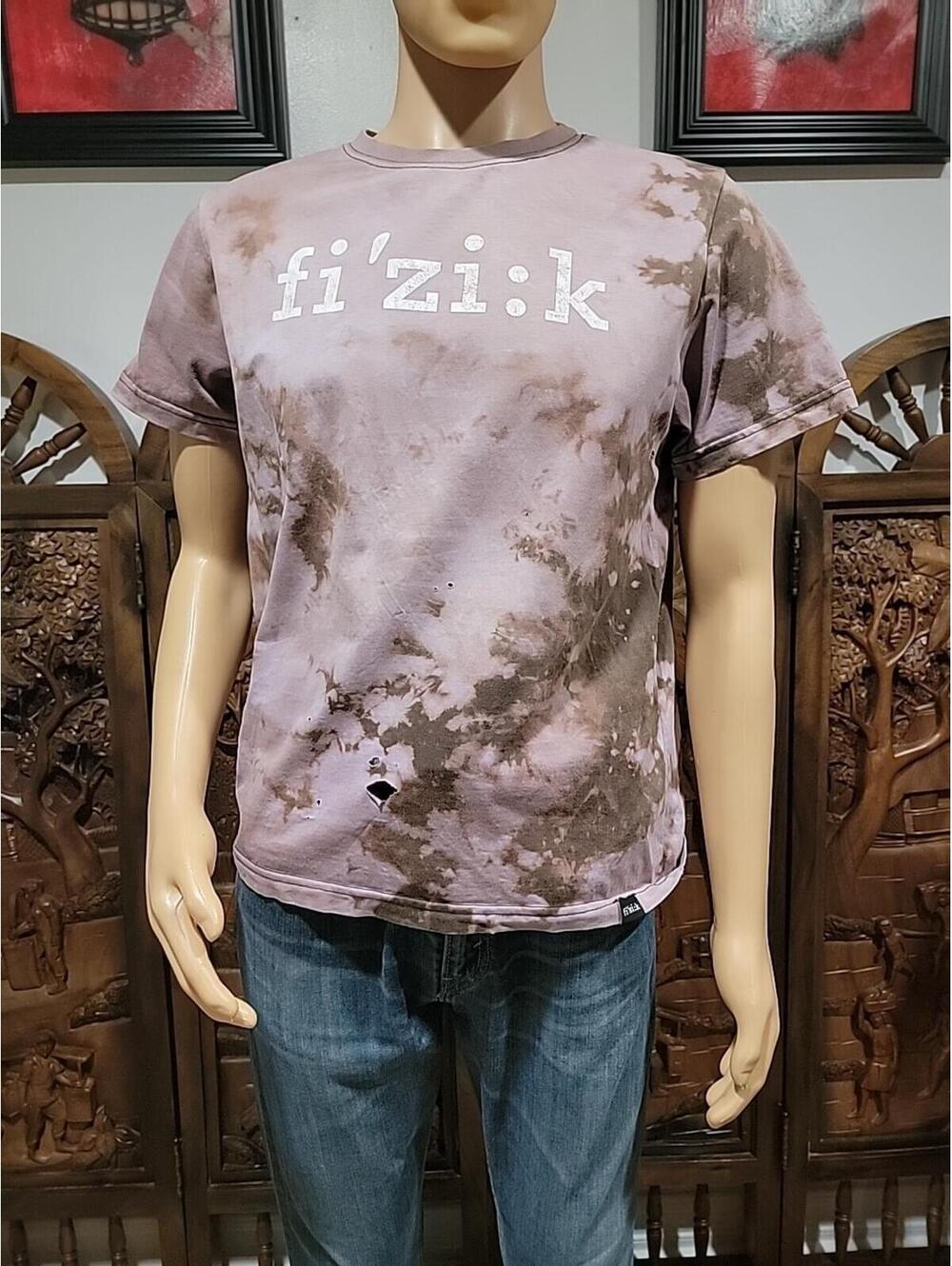 FIZIK LOGO T-SHIRT Men's Sz M Lavender Brown Short Sleeve Distressed Tie Dye #R1
